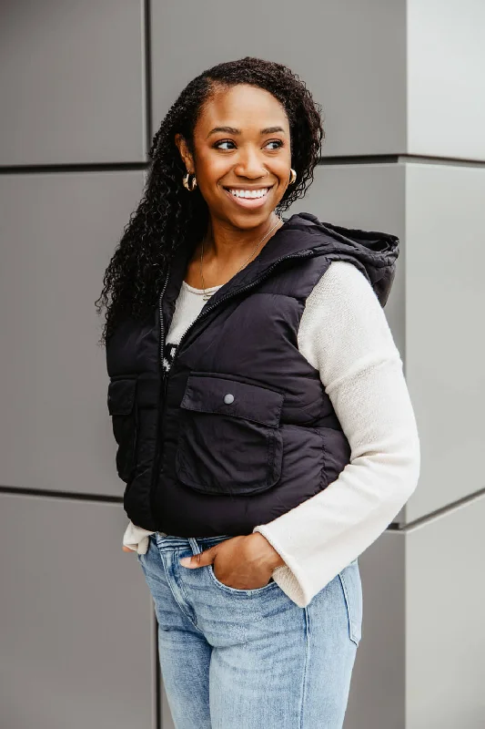 Love Tree Hooded Zipper Puffer Vest for Women in Black | 5092VH-BLACK Fitted Waistcoat Vest Love Tree Hooded Zipper Puffer Vest for Women in Black | 5092VH-BLACK Fitted Waistcoat Vest