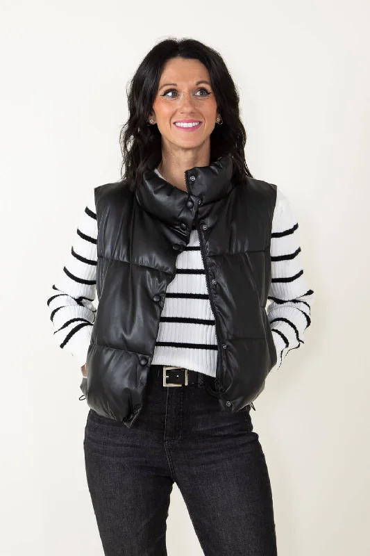 Love Tree Pleather Puffer Vest for Women in Black | 5074VM-BLACK Relaxed Fit Vest