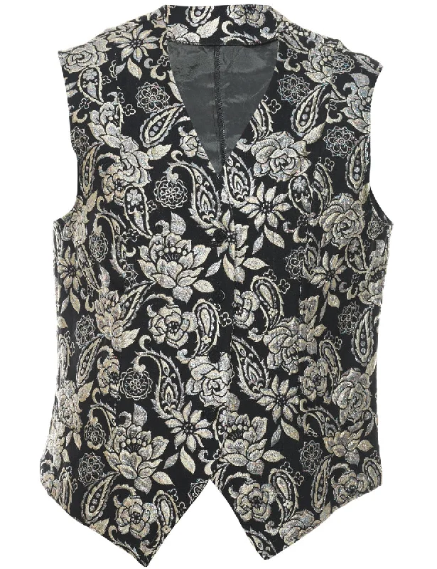 Lurex Floral Pattern Waistcoat - L Stylish Tweed Waistcoat Jacket