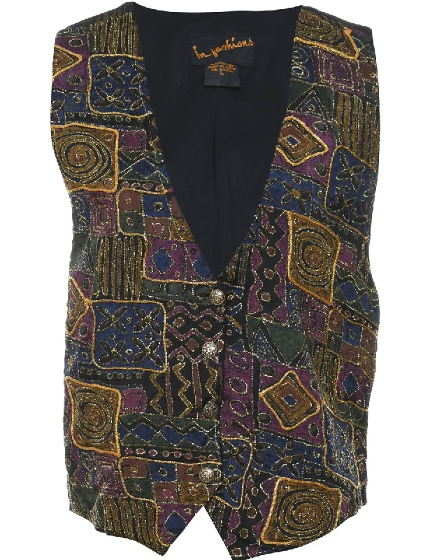 Lurex Thread Pattern Waistcoat - L Elegant Lightweight Waistcoat
