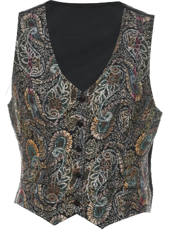 Lurex Thread Pattern Waistcoat - M Stylish Sleeveless Wool Waistcoat