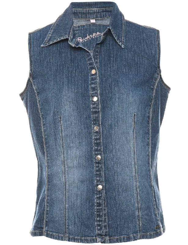 Medium Wash Denim 1990s Waistcoat - L Stylish Padded Waistcoat Jacket