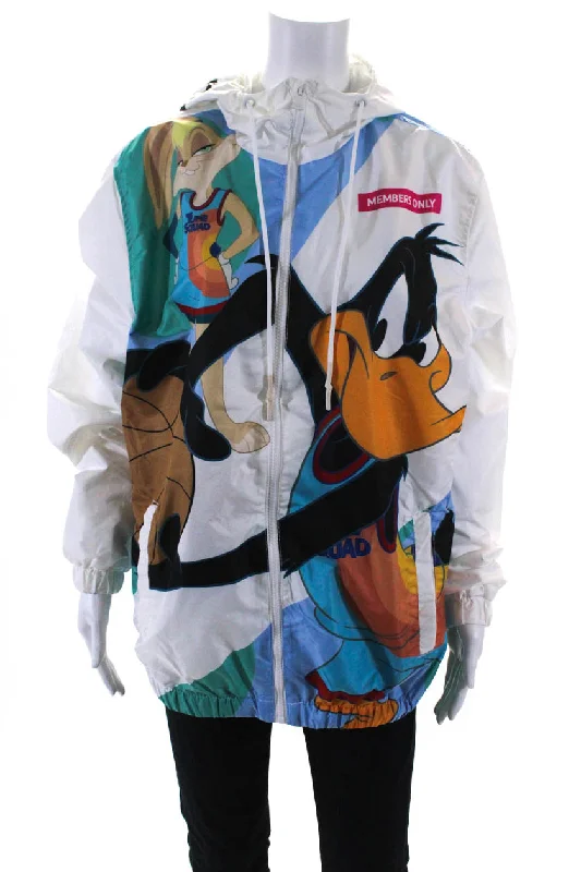Members Only Women's Looney Tunes Graphic Print Hooded Windbreaker White Oversized Hoodie Comfort Casual Members Only Women's Looney Tunes Graphic Print Hooded Windbreaker White Oversized Hoodie Comfort Casual