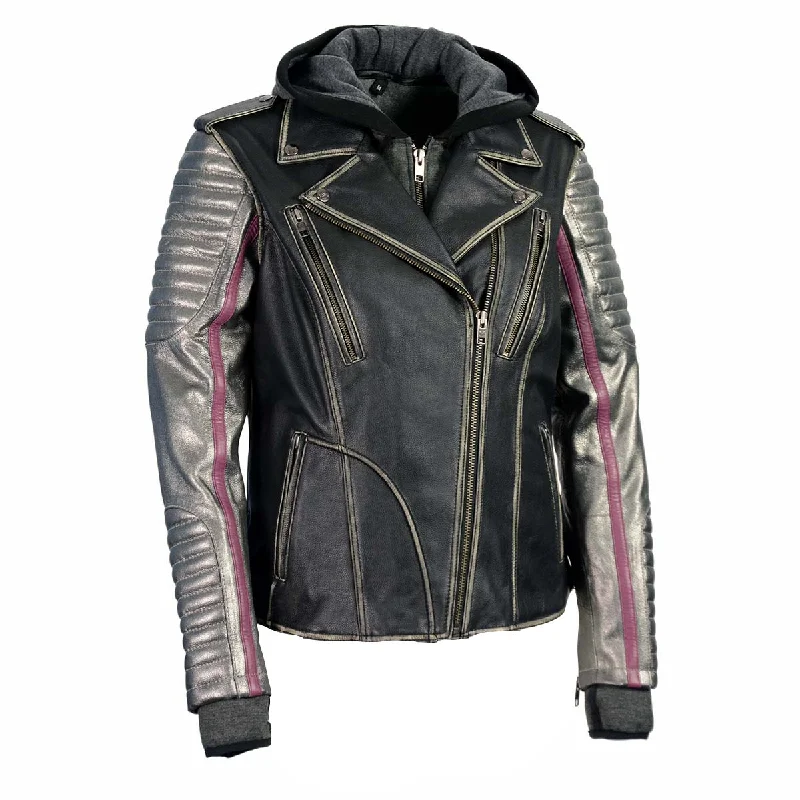 Milwaukee Leather MLL2515 Women's Black 'Hooded' Leather Rub-Off Hooded Sweatshirt Casual Wear Street Style Milwaukee Leather MLL2515 Women's Black 'Hooded' Leather Rub-Off Hooded Sweatshirt Casual Wear Street Style