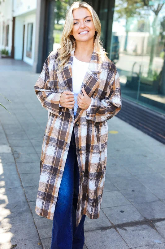 Mocha Plaid Pocketed Duster Coat Boat Neck Jacket Square Neck Jacket One-Shoulder Jacket Mocha Plaid Pocketed Duster Coat Boat Neck Jacket Square Neck Jacket One-Shoulder Jacket