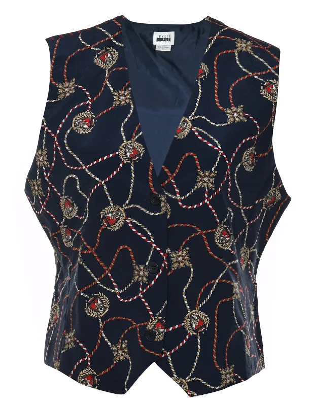 Navy & Red Nautical Design Waistcoat - M Cozy Wool Blend Waistcoat