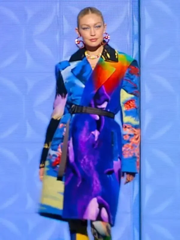 Next in Fashion Season 2 Gigi Hadid Multi Color Trench Coat Fashionable Wool Trench Coat Next in Fashion Season 2 Gigi Hadid Multi Color Trench Coat Fashionable Wool Trench Coat