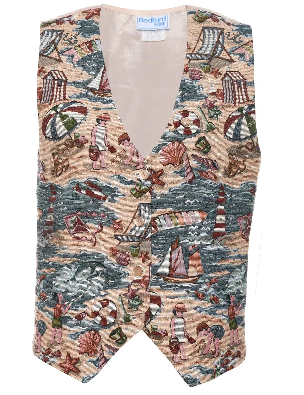 Novelty Print Waistcoat - M Fashionable Belted Waistcoat