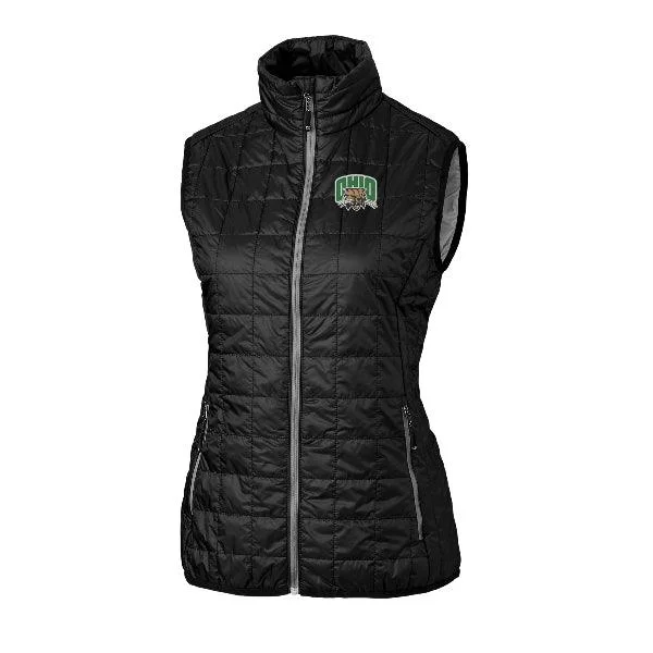 Ohio Bobcats Women's Cutter & Buck Rainier PrimaLoft® Eco Insulated Full Zip Black Puffer Vest Belted Puffer Vest Ohio Bobcats Women's Cutter & Buck Rainier PrimaLoft® Eco Insulated Full Zip Black Puffer Vest Belted Puffer Vest
