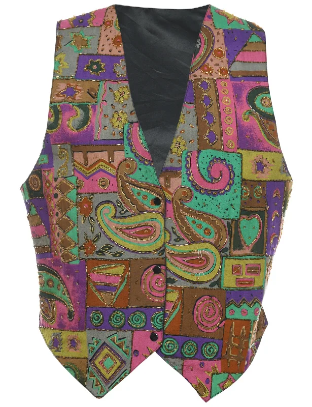Paisley Pattern Waistcoat - L Stylish Open-Front Waistcoat