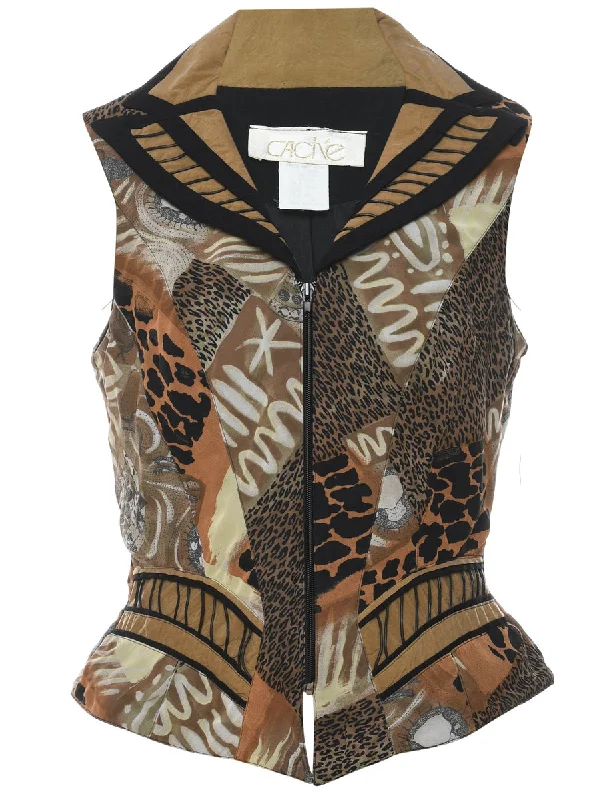 Patchwork Animal Print Waistcoat - M Trendy Quilted Waistcoat Jacket