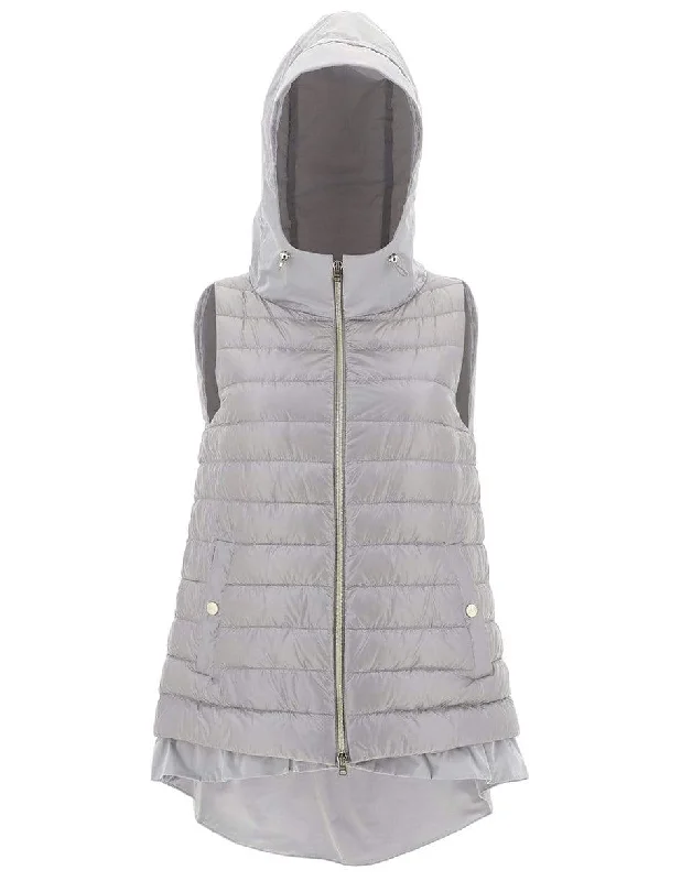Perla Hooded Nylon Gilet Vest Hoodie with Half-Zip Sporty Casual
