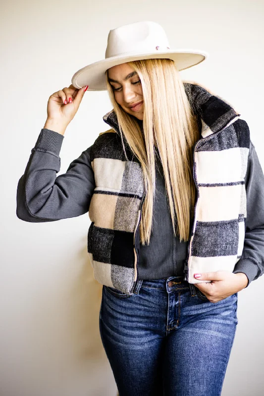 Plaid Puffer Vest for Women in Black and Yellow | 55179-BLACKYELLOW Houndstooth Pattern Vest Plaid Puffer Vest for Women in Black and Yellow | 55179-BLACKYELLOW Houndstooth Pattern Vest