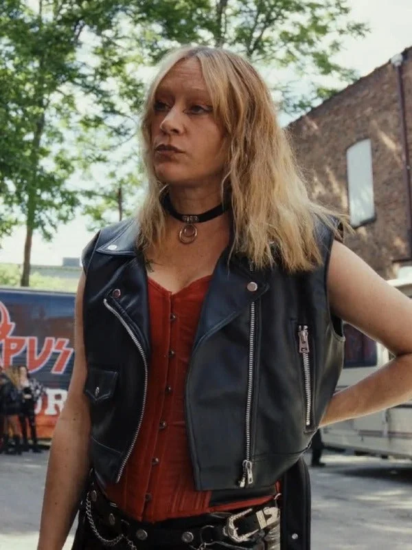 Poker Face 2023 Ruby Ruin Black Leather Vest Embellished Evening Vest