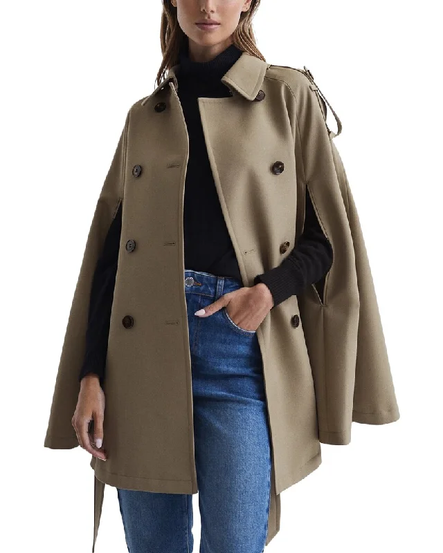 Reiss Mathilde Trench Wool-Blend Cape Trendy Double-Breasted Trench