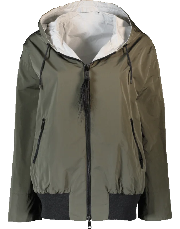 Reversible Hooded Taffeta Bomber Hoodie with Cuffed Sleeves Snug Secure