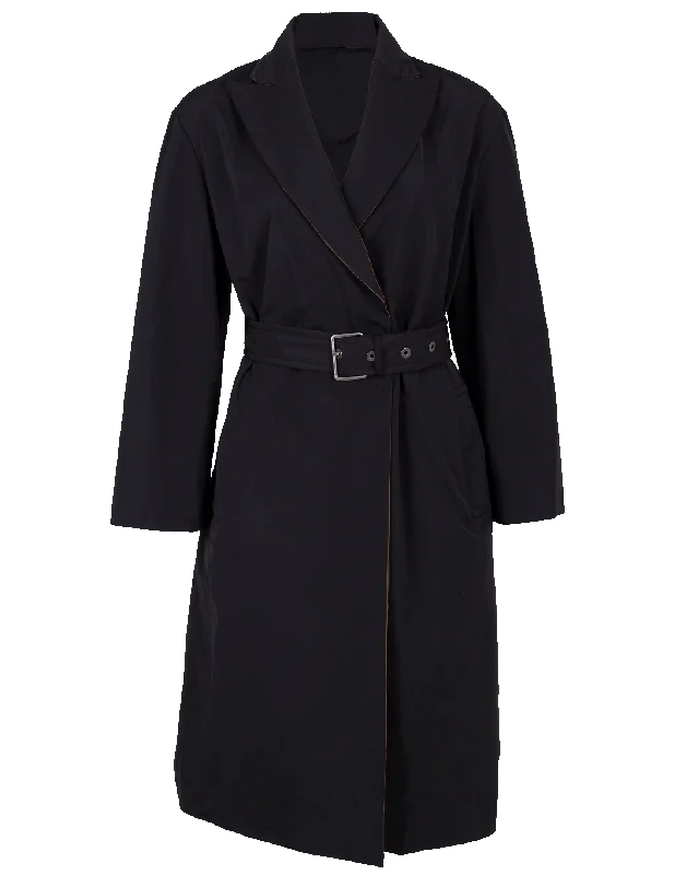 Reversible Taffeta Trench Coat Casual Hooded Trench Jacket