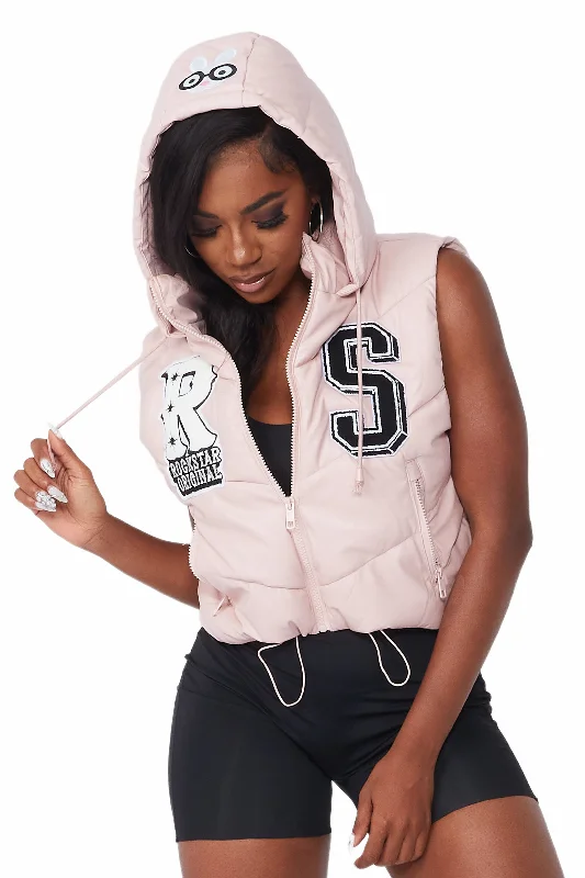 Noshay Pink Puffer Vest Draped Open Vest