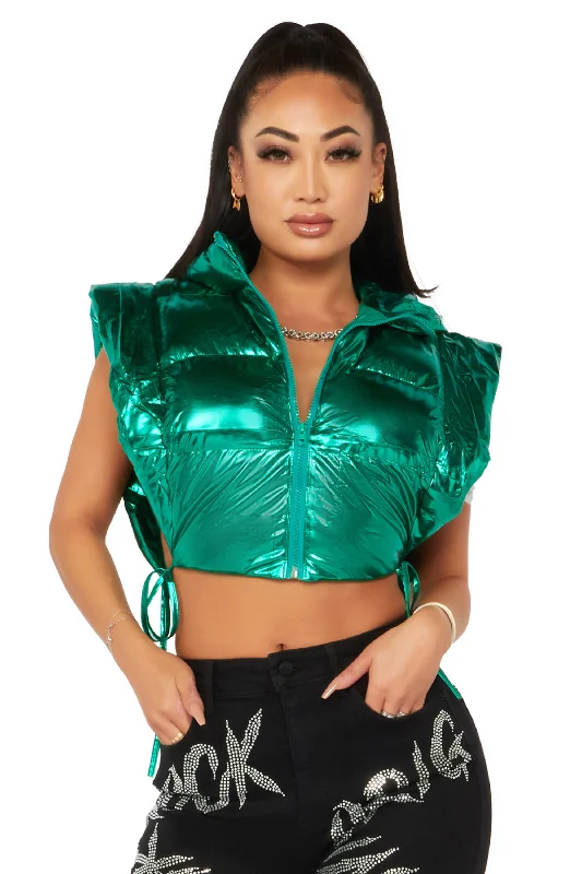 You Thought I Was Feeling You Green Puffer Vest Structured Blazer Vest