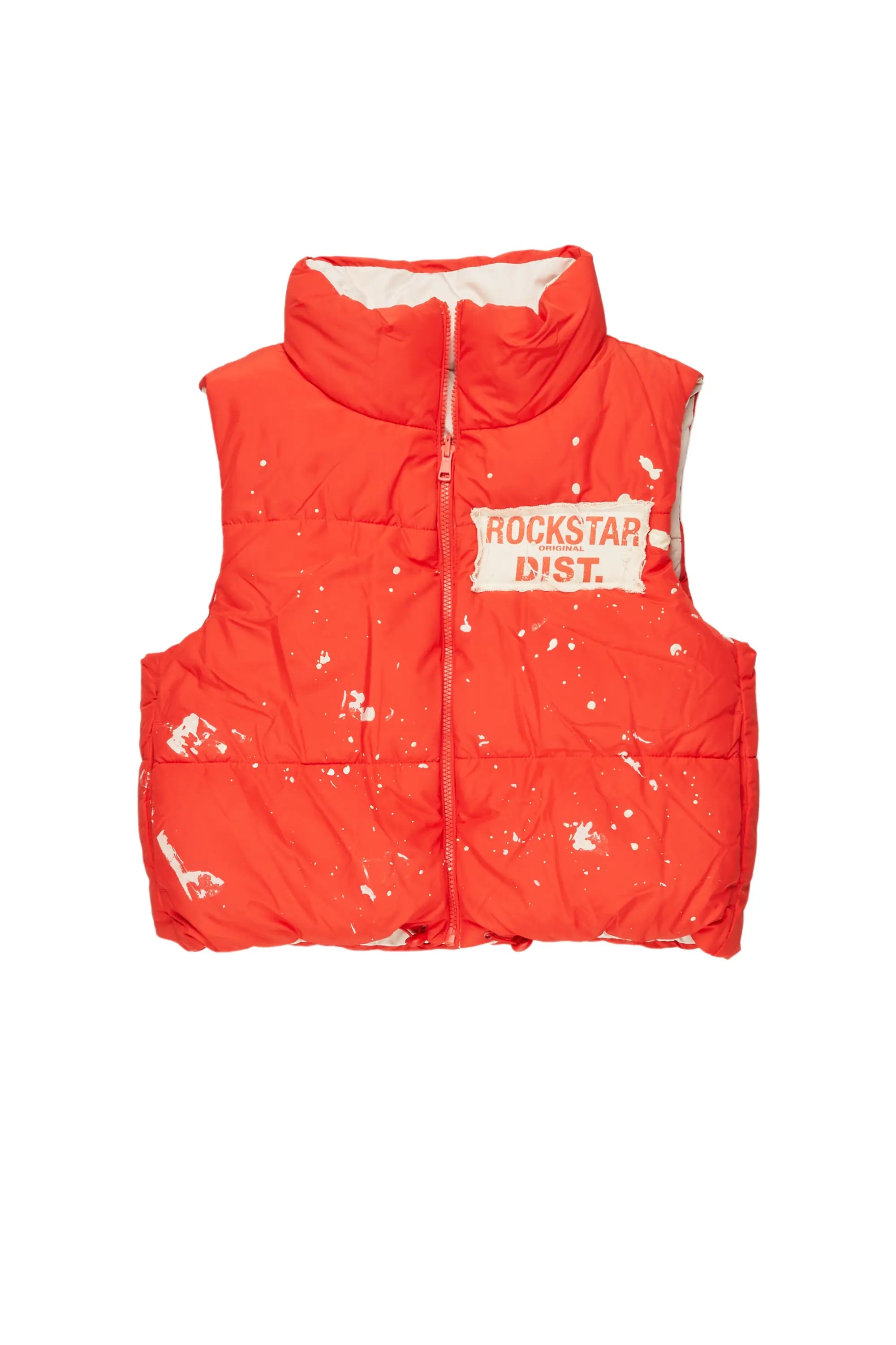 Paigy Orange Puffer Vest Luxe Faux Fur Vest
