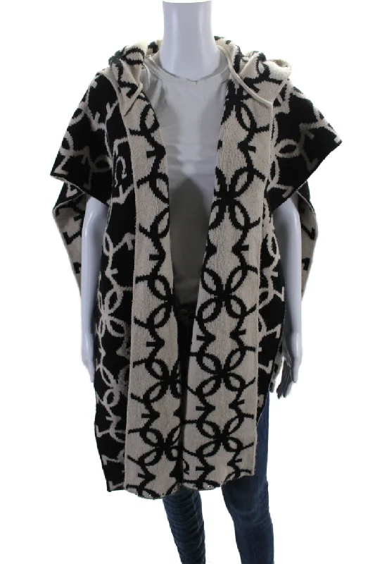 Salvatore Ferragamo Womens Beige Black Printed Hooded Reversible Vest Hoodie Dress Longline Feminine Salvatore Ferragamo Womens Beige Black Printed Hooded Reversible Vest Hoodie Dress Longline Feminine