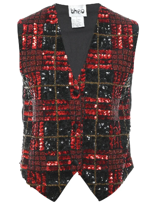Sequined & Beaded Waistcoat - S Elegant Slim Fit Waistcoat