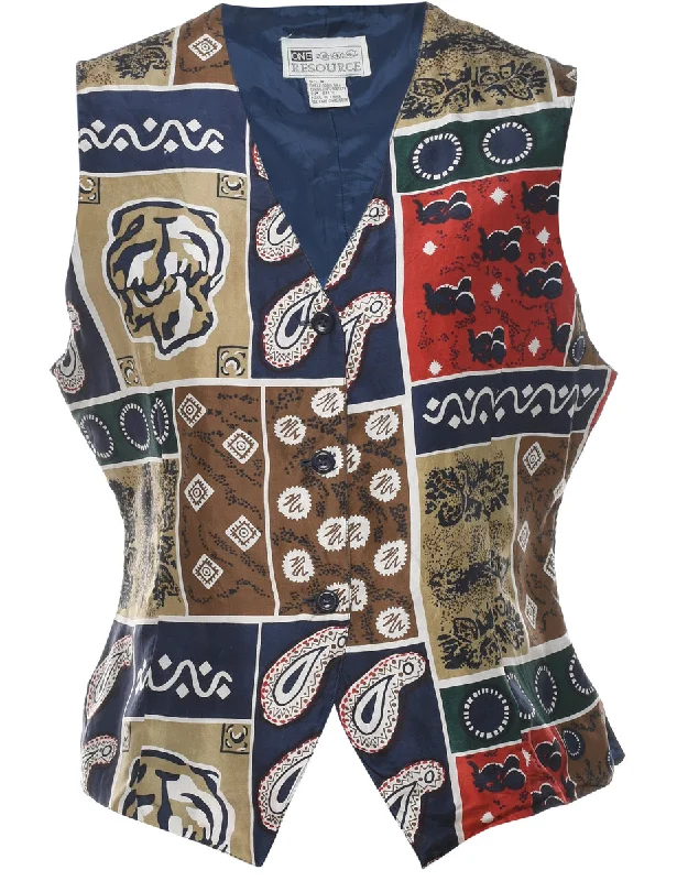Silk Button Front Waistcoat - M Warm Fleece Waistcoat Vest