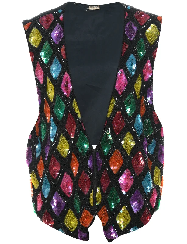 Silk Sequined Waistcoat - L Casual Hooded Waistcoat Jacket