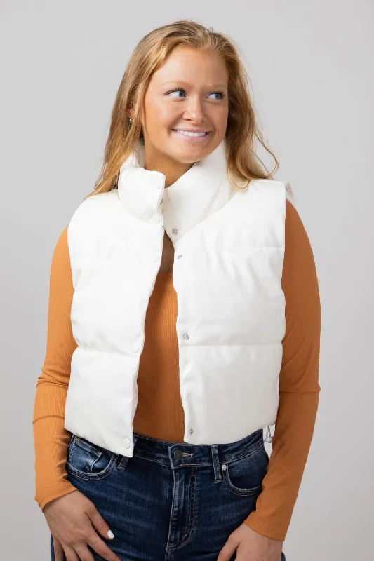 Simply Southern Faux Leather Cropped Puffer Vest for Women in Ivory | PP-0224-VEST-LTHR-IVORY Longline Knit Vest Simply Southern Faux Leather Cropped Puffer Vest for Women in Ivory | PP-0224-VEST-LTHR-IVORY Longline Knit Vest