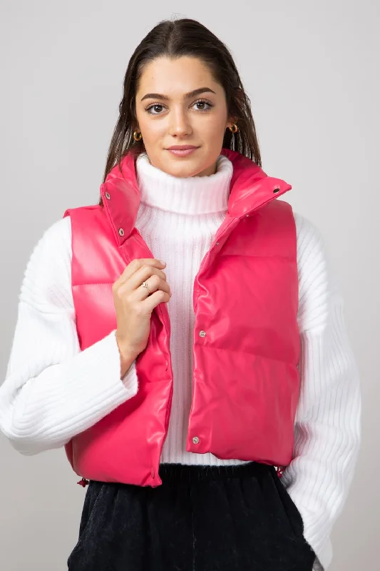 Simply Southern Faux Leather Cropped Puffer Vest for Women in Pink | PP-0224-VEST-LTHR-PINK Chic Layered Vest Simply Southern Faux Leather Cropped Puffer Vest for Women in Pink | PP-0224-VEST-LTHR-PINK Chic Layered Vest