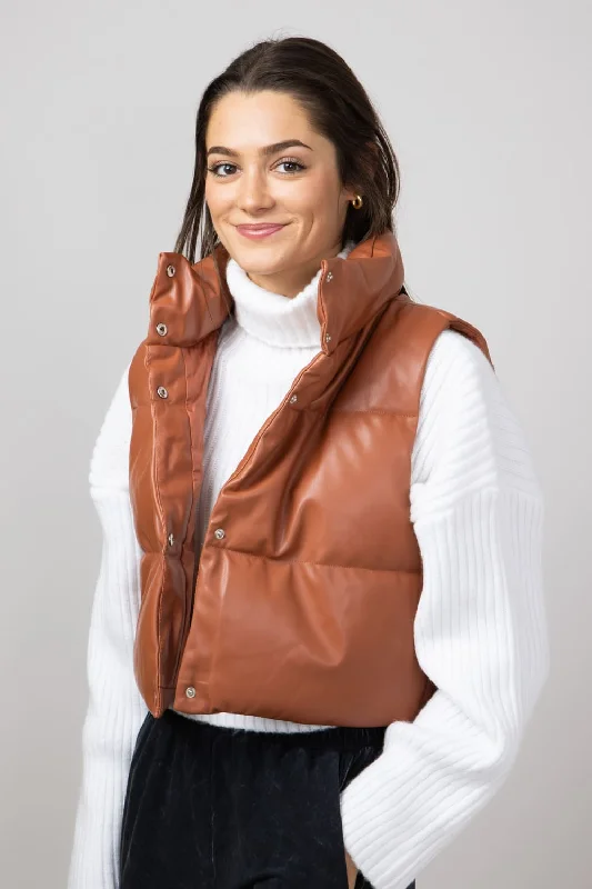 Simply Southern Faux Leather Cropped Puffer Vest for Women in Sepia | PP-0224-VEST-LTHR-SEPIA Embellished Evening Vest Simply Southern Faux Leather Cropped Puffer Vest for Women in Sepia | PP-0224-VEST-LTHR-SEPIA Embellished Evening Vest