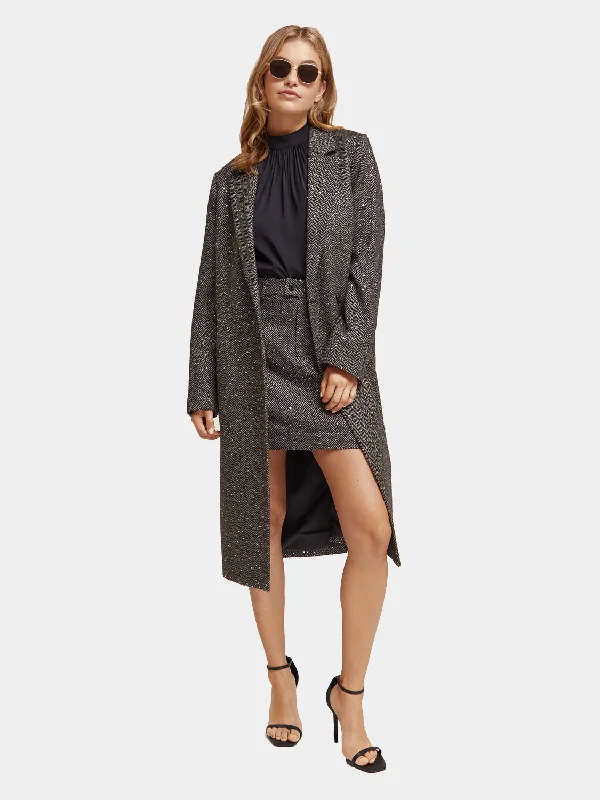 Single-breasted herringbone sequin coat Houndstooth Coat Plaid Coat Tartan Coat