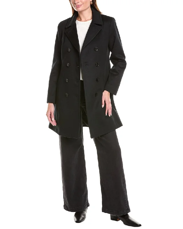 sofiacashmere Modern Wool & Cashmere-Blend Trench Coat Stylish Trench Coat with Pockets