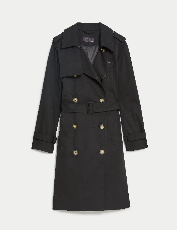 Stormwear™ Double Breasted Trench Coat Fashionable Pleated Trench Coat