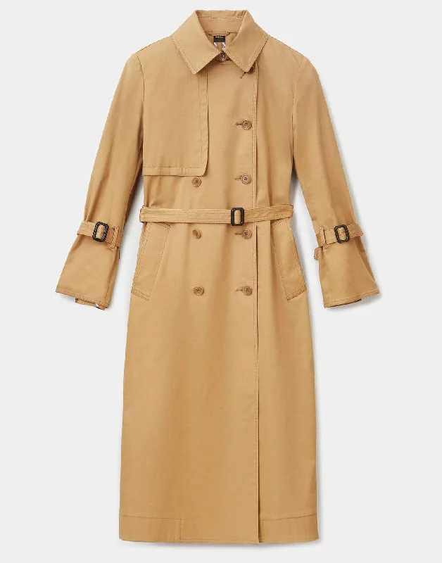 Stretch Cotton Gabardine Trench Fashionable Double-Breasted Wool Trench