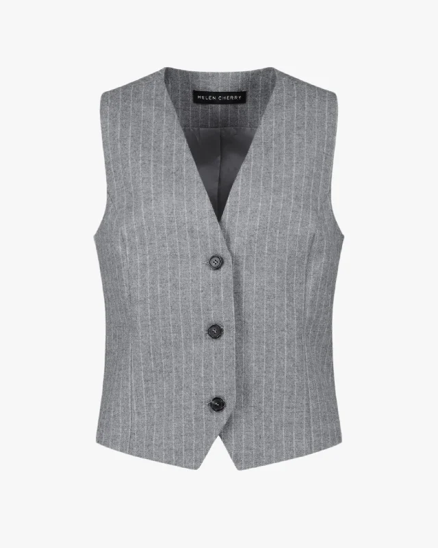 London Chalk Stripe Waistcoat Trendy Faux Fur Waistcoat