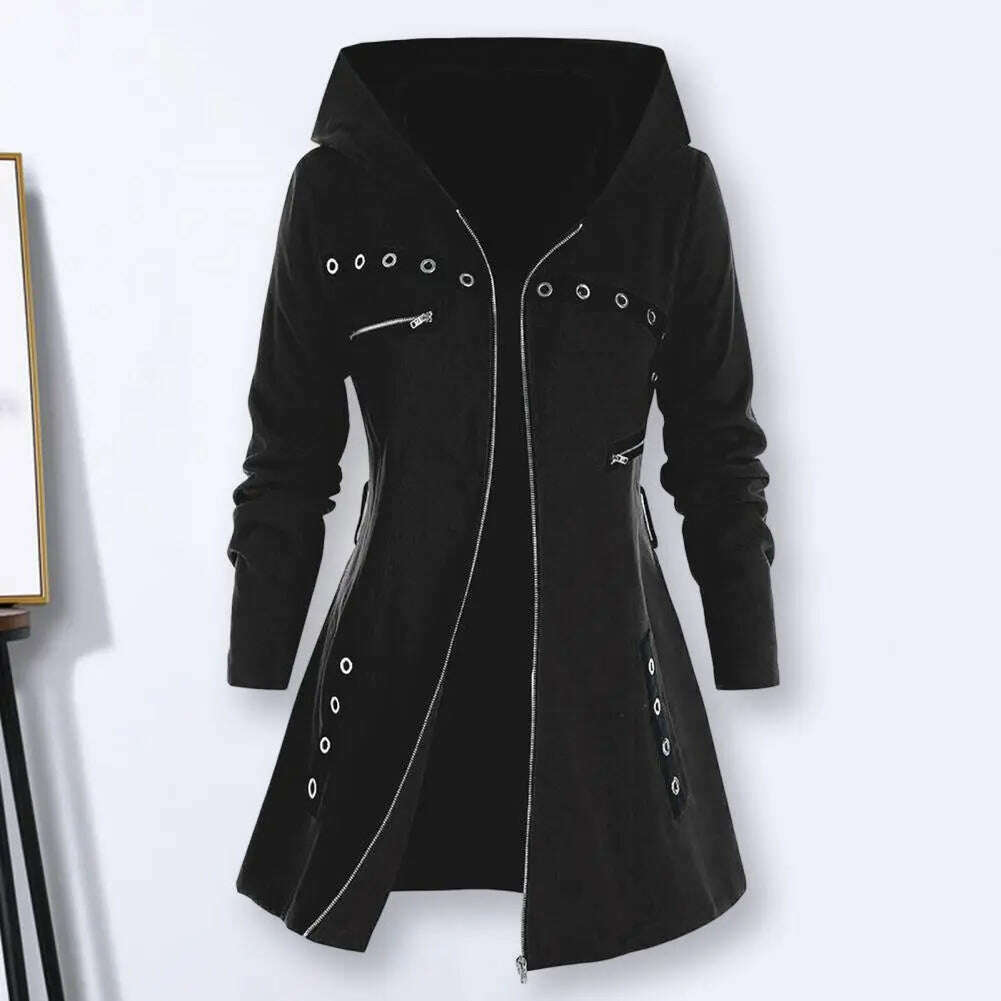 Stylish Coat Gothic Women Winter Coat Pocket Punk Style A-line Autumn Coat Thermal Shawl Collar Notch Collar Lapel Collar Stylish Coat Gothic Women Winter Coat Pocket Punk Style A-line Autumn Coat Thermal Shawl Collar Notch Collar Lapel Collar