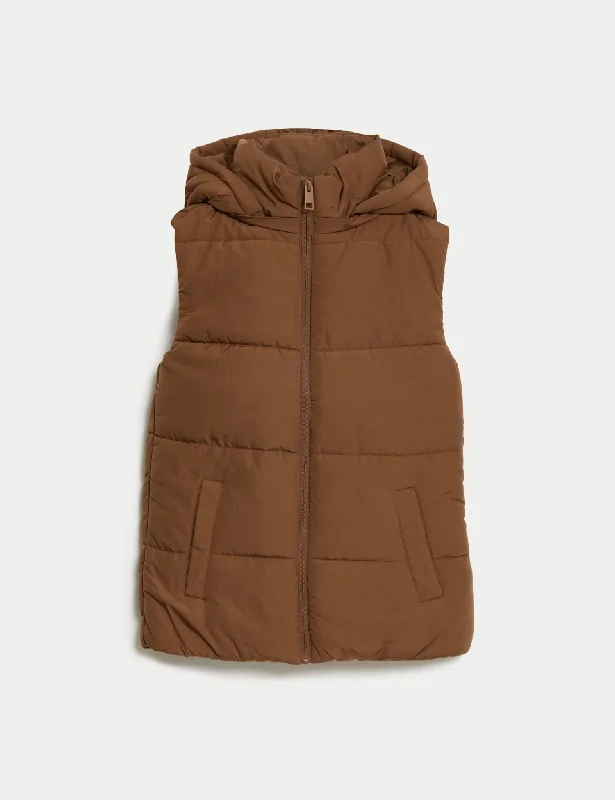 Thermowarmth™ Hooded Puffer Gilet Hoodie with Button Placket Classic Preppy
