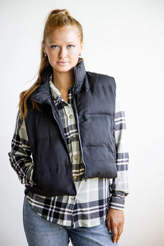 Thread & Supply Issey Cropped Puffer Vest for Women in Black | J2691PPGGK-BLACK Cropped Leather Vest Thread & Supply Issey Cropped Puffer Vest for Women in Black | J2691PPGGK-BLACK Cropped Leather Vest