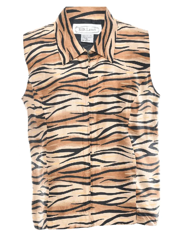 Tiger Print Silk Waistcoat - L Classic Sleeveless Waistcoat