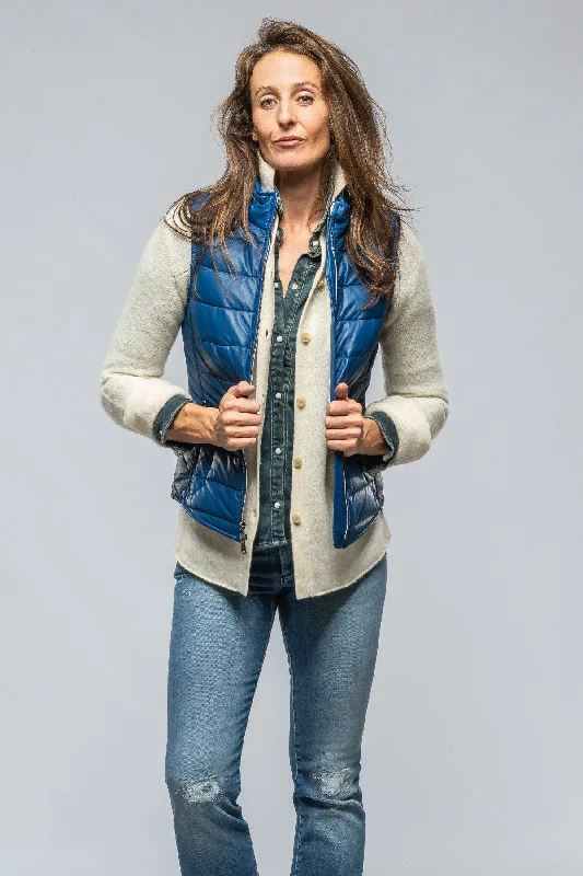 Tignes Quilted Leather Vest in True Blue Chic Trench Vest