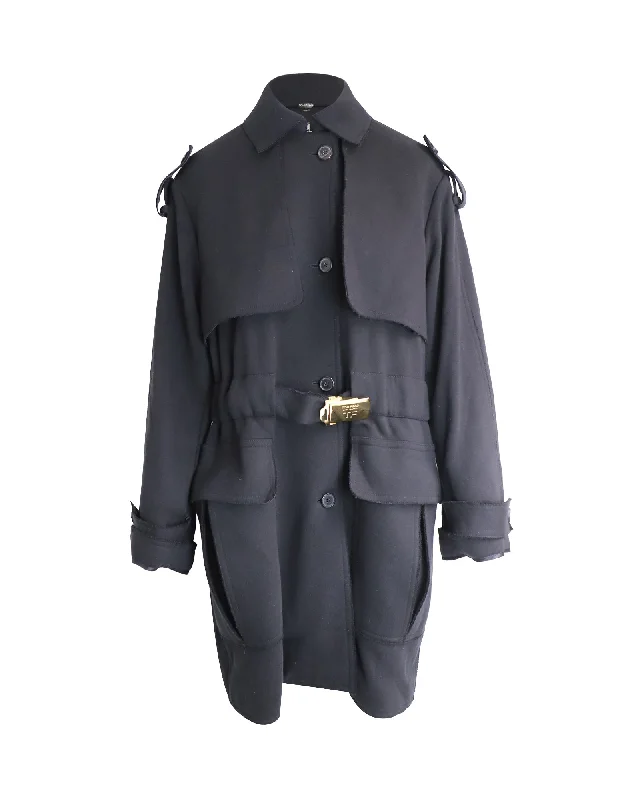 Tom Ford Belted Frayed Trench Coat In Black Cotton Elegant Black Wool Trench