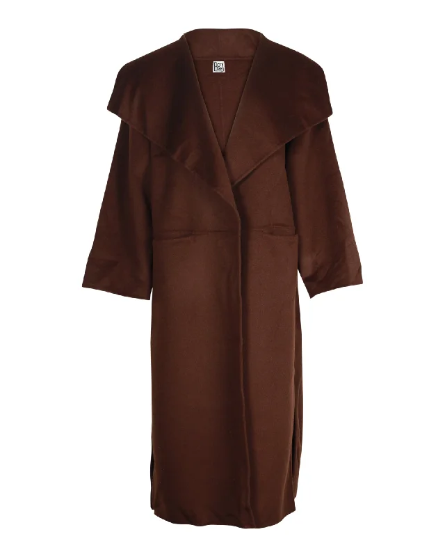 Totême Annecy Oversized Coat in Brown Wool Turtleneck Wrap Cape