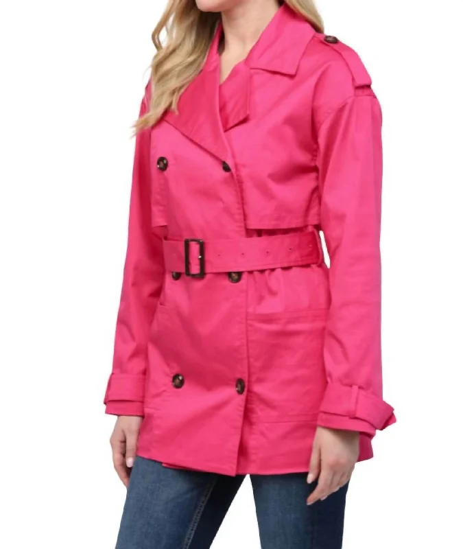 Trench Coat In Fushsia Trendy Open Front Trench