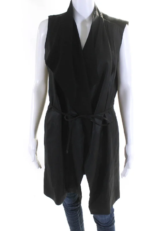 Vince Womens Goat Leather Shawl Collar Sleeveless Open Front Vest Black Luxurious Cashmere Shawl Wrap Vince Womens Goat Leather Shawl Collar Sleeveless Open Front Vest Black Luxurious Cashmere Shawl Wrap