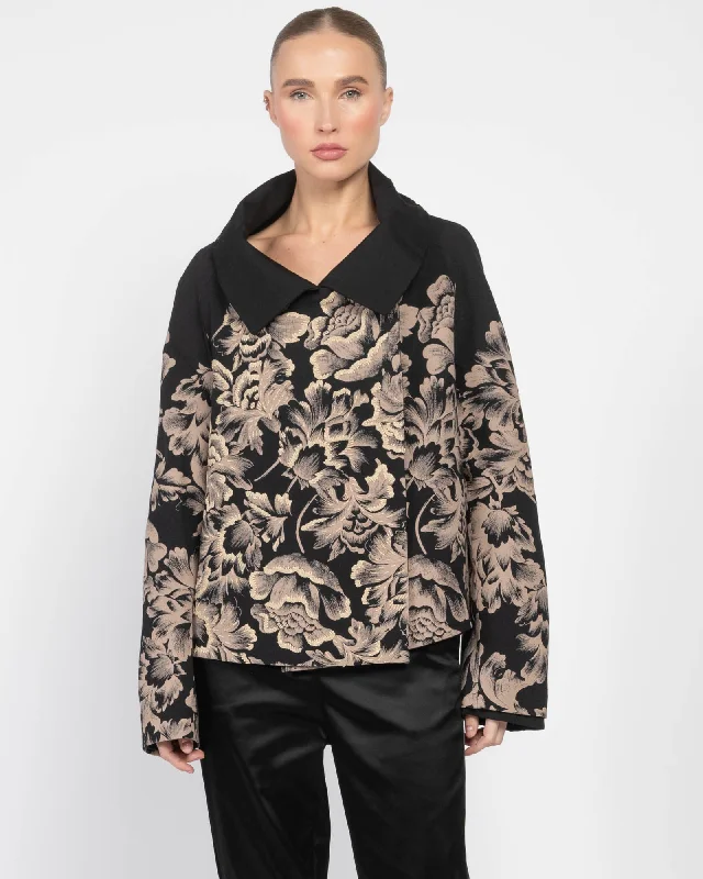 Reversible Embroidered Peacoat Faux Fur Real Fur Shearling