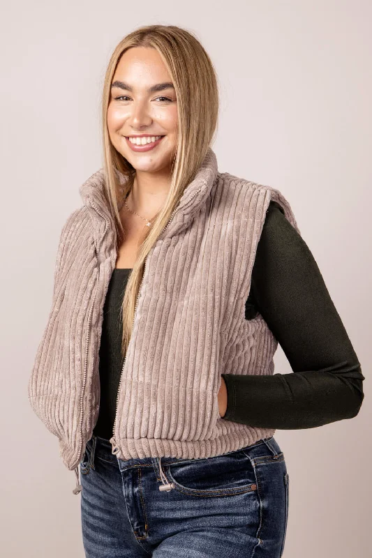 Wide Corded Puffer Vest for Women in Atmosphere | 55245-ATMOSPHERE Elegant Checkered Vest Wide Corded Puffer Vest for Women in Atmosphere | 55245-ATMOSPHERE Elegant Checkered Vest