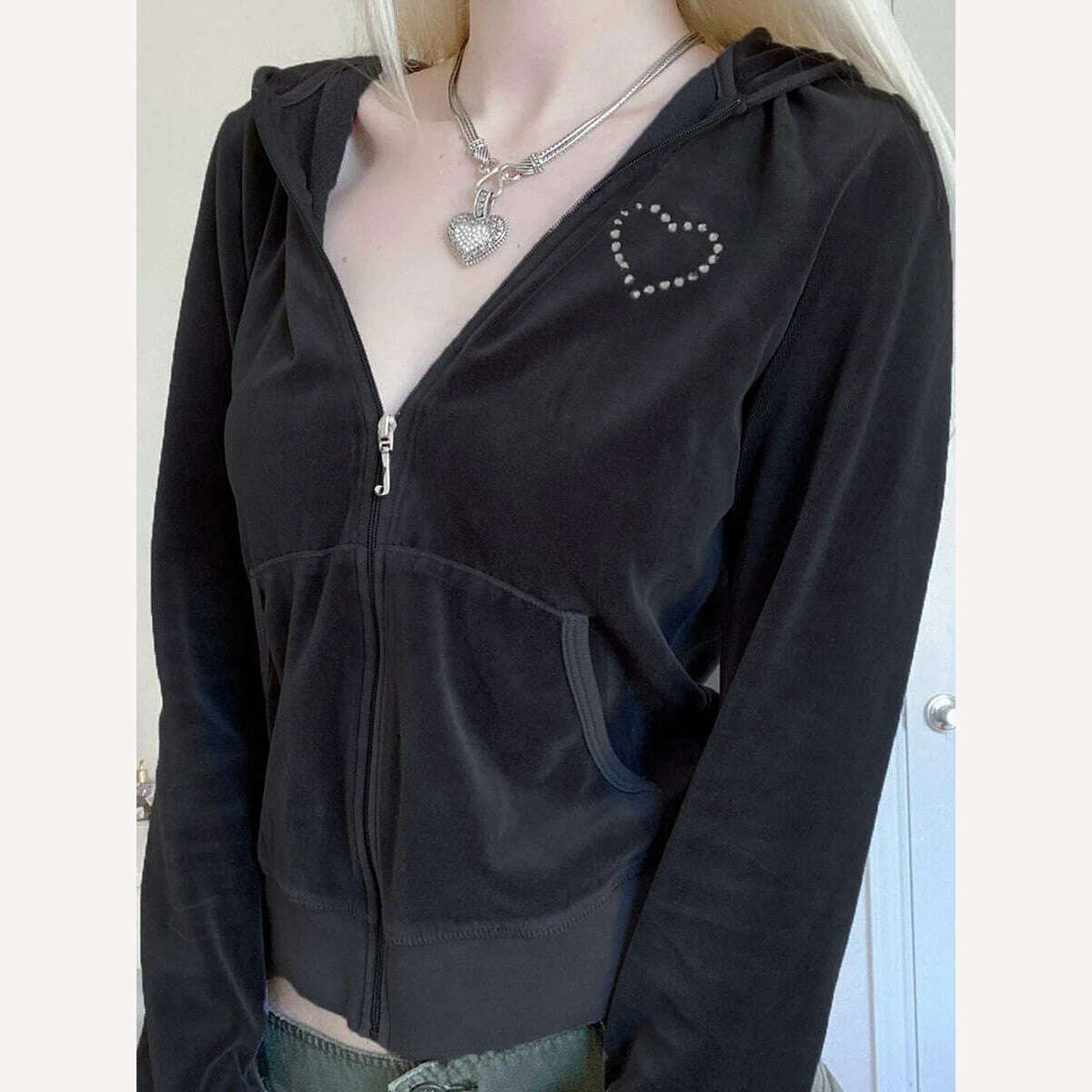 Women Hooded Coat Long Sleeve Zipper Heart Side Pockets Fall Spring Street Casual Loose Short Velvet Coat Fall Winter Clothes Pockets Sleeves Lining Women Hooded Coat Long Sleeve Zipper Heart Side Pockets Fall Spring Street Casual Loose Short Velvet Coat Fall Winter Clothes Pockets Sleeves Lining