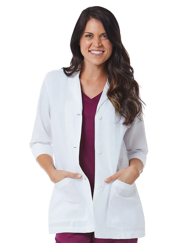 Women's 3/4-Sleeve Two-Pocket 28.5" Lab Coat Trench Raincoat Windbreaker