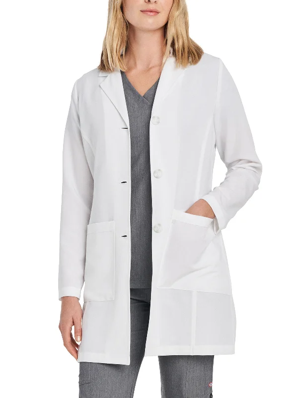 Women's Four-Pocket 34" Mid-Length Tablet Lab Coat Buttoned Zippered Snapped